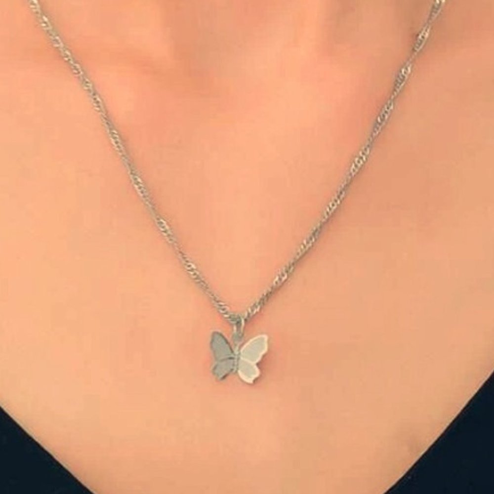 Silver Butterfly Charm Necklace